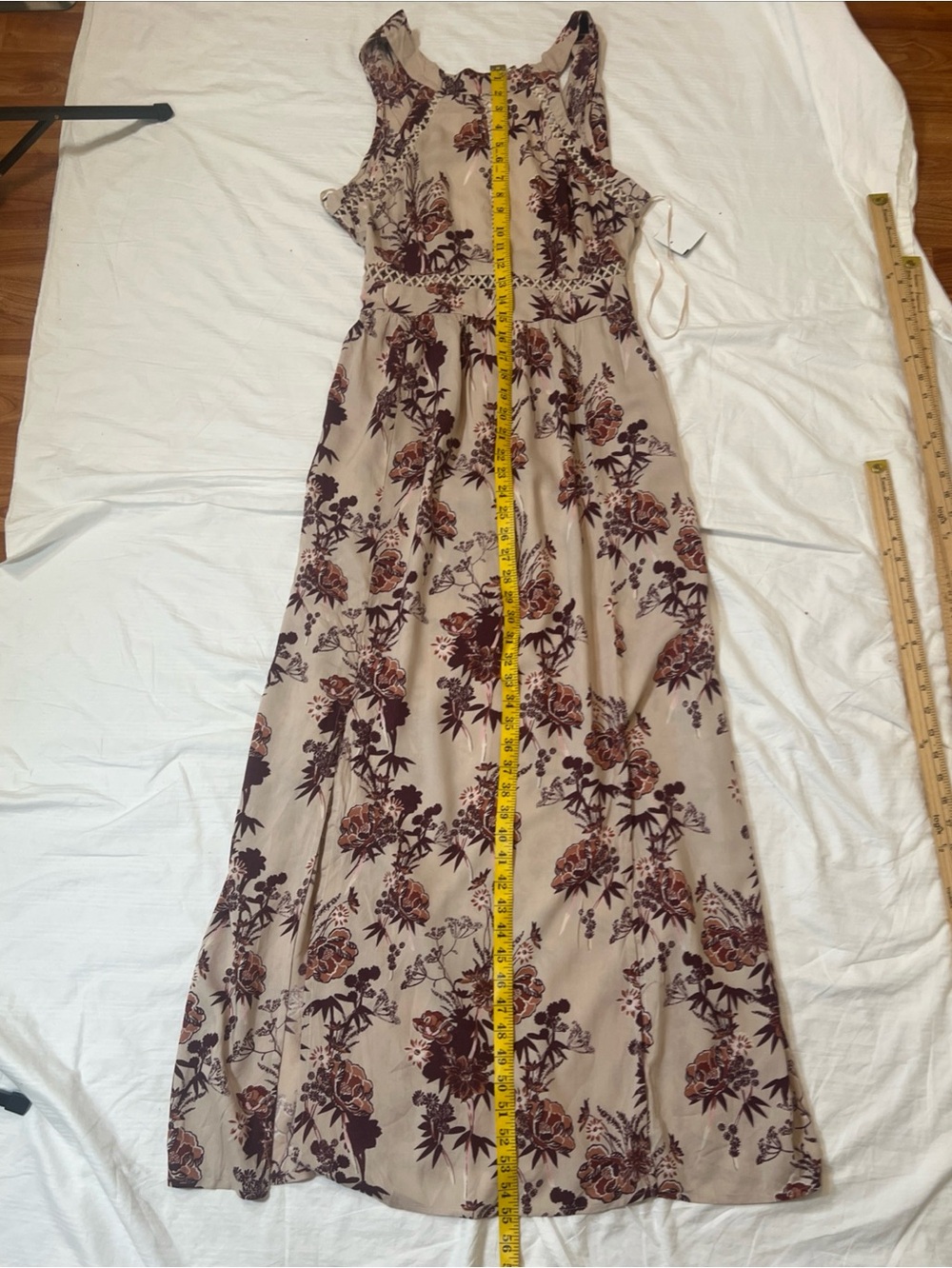 Angie NWT Medium Floral Halter Maxi Dress Open Back Boho Rayon Slit - Picture 10 of 10